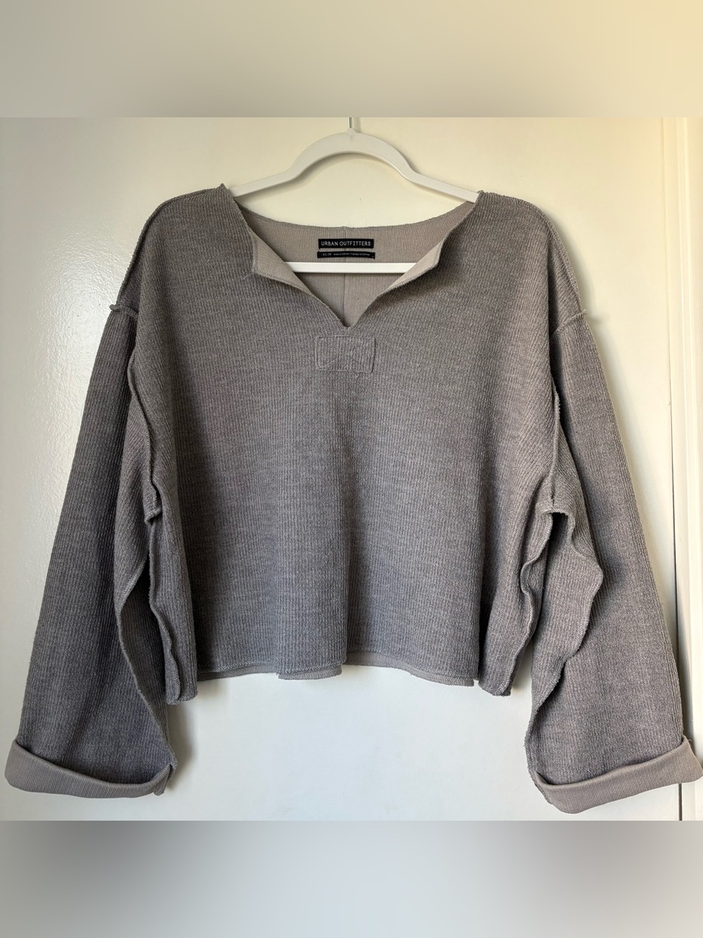 Urban Outfitters Light Taupe Ribbed V-Notch Sweater